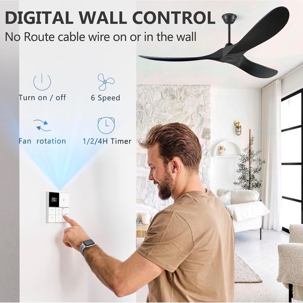 Elikra 60 Inch Ceiling Fan Black Reversible Motor Remote Wall Control Open Box